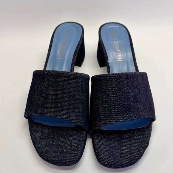La Canadienne Frida Size 39 Denim Blue Open Toe Block Heel Mule Sandal - Picture 3 of 16